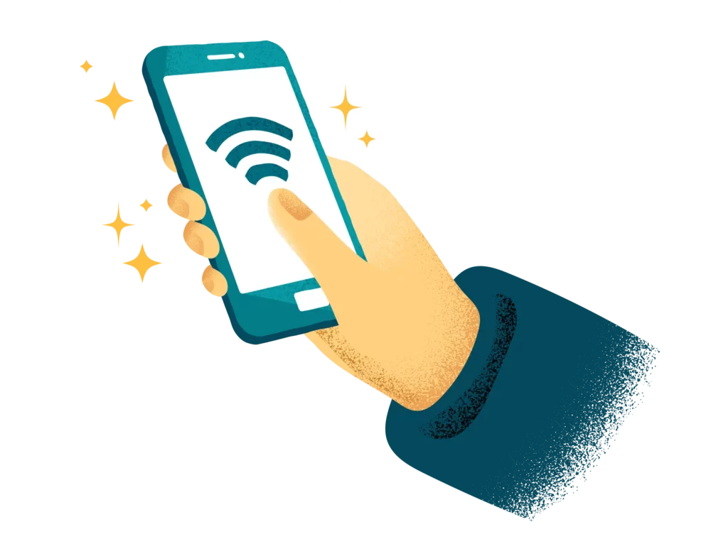 Person holding phone using wifi