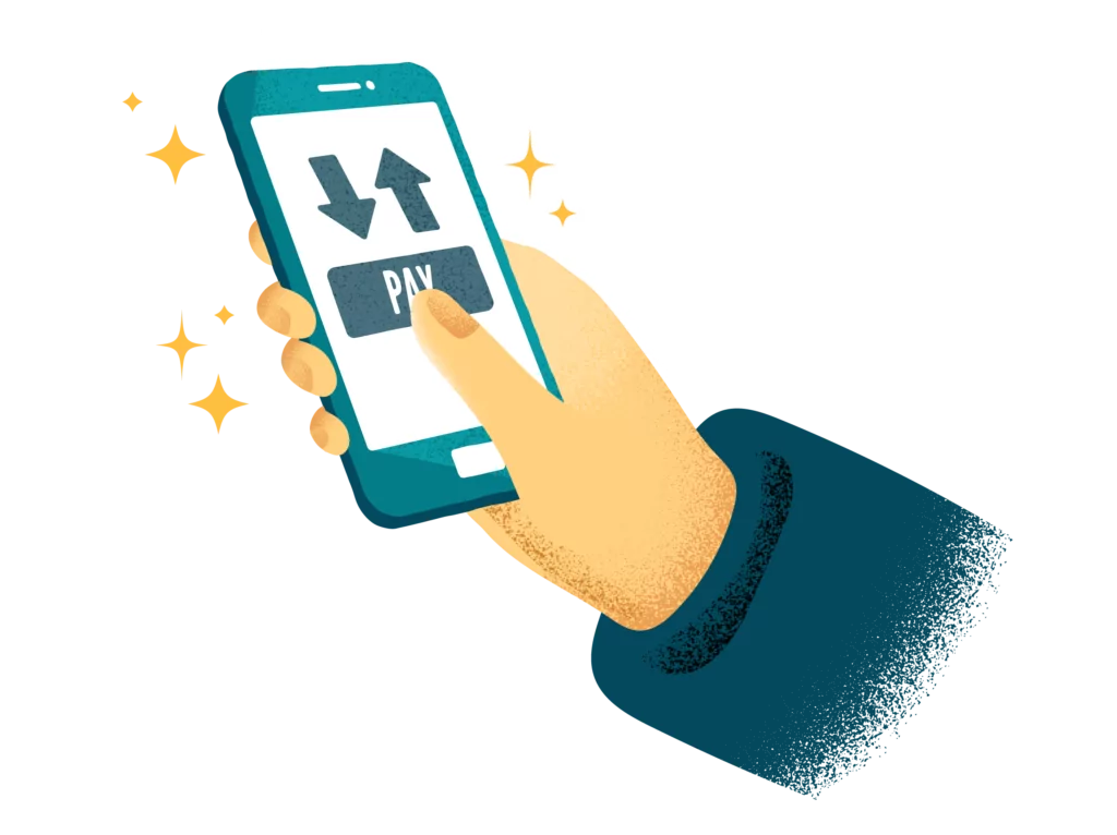Person holding phone using online banking