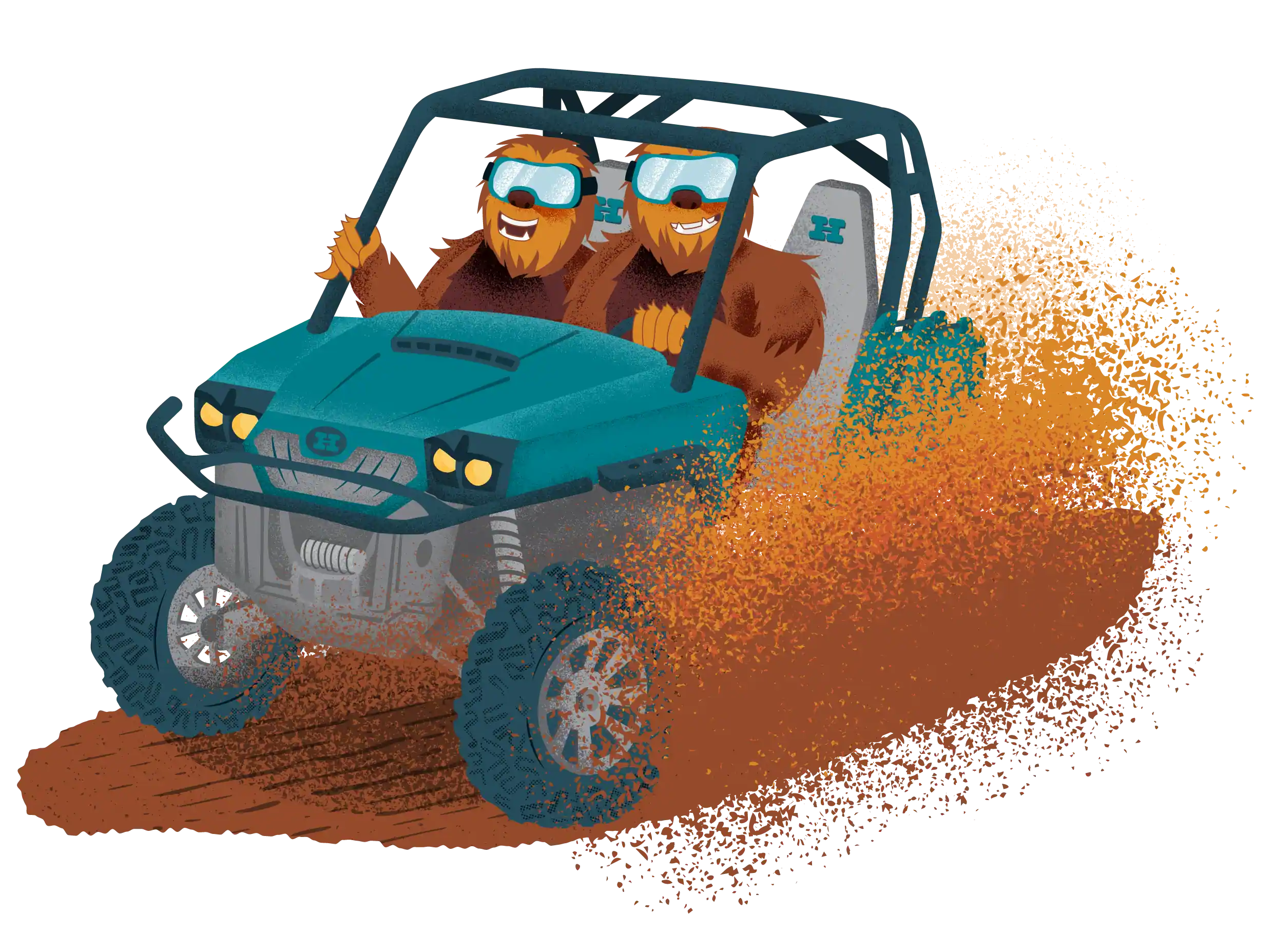 Sasquatches riding in a ATV