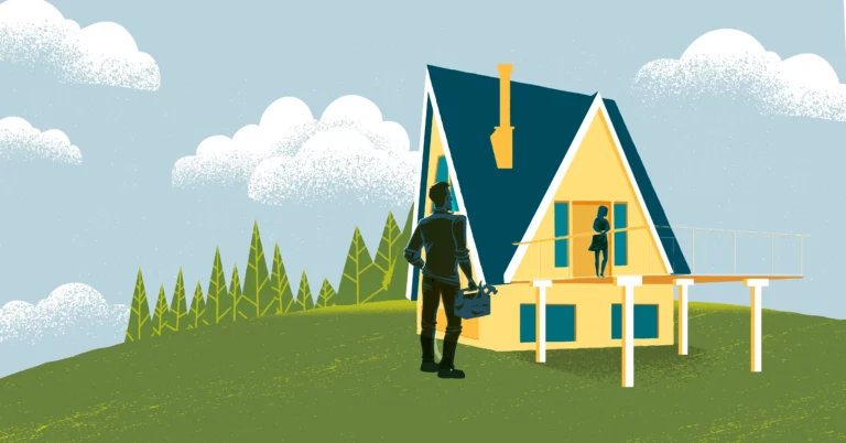 man with toolbox in front of house