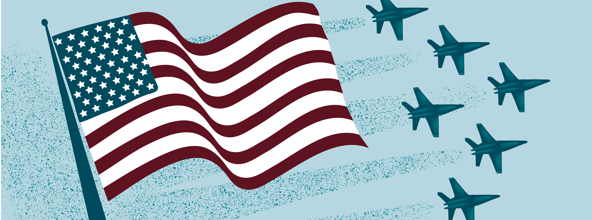 Illustration of an American flag and jets flying.