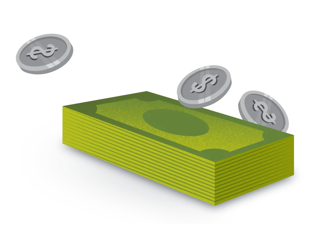 Stack of cash and coins
