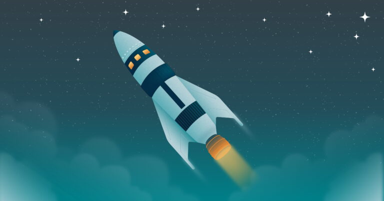 Rocket ship blasting off into space