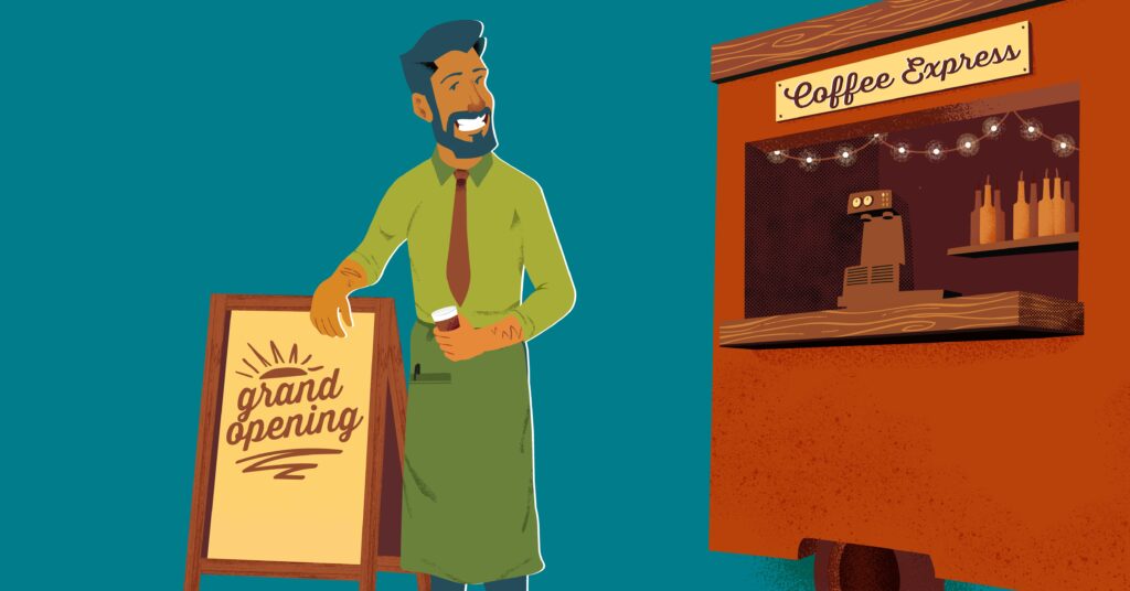 small business owner outside his coffee stand