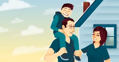 Family outside of new house