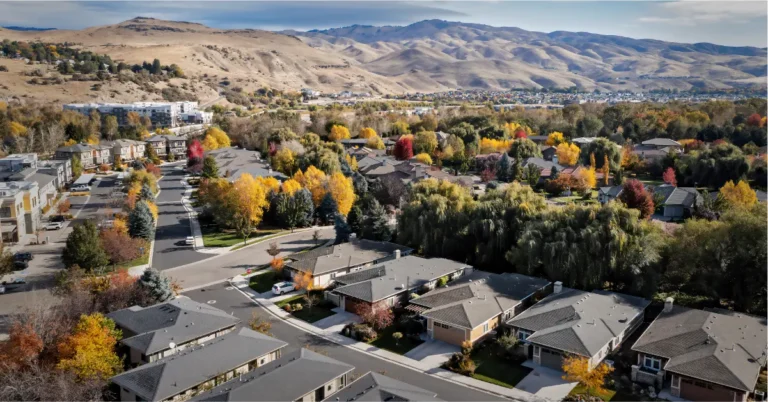 A drone shot of a Boise neighborhood